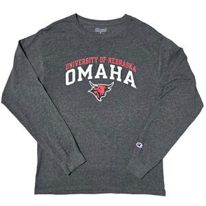 Champion University of Nebraska Omaha UNO Mavericks Long Sleeve Shirt Grey M